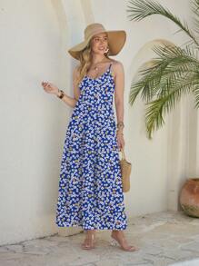 Glamance Whitebread Elegant Blue Ditsy Floral Long Dress For Women, Summer Holiday Blue Floral Maxi Dress Long Summer Dress Summer Maxi Dress Sundress Vacation Dress Office Women Outfits Going Out Outfits Business Casual Woman Office Outfits For Women Beach Outfits For Woman - Blue - View 5