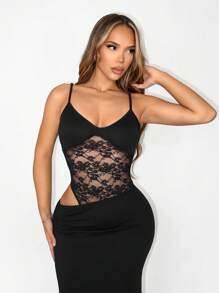 Sirith Women's Fashionable Sexy Elegant Lace Two Pieces , Suitable For Spring, Summer, Autumn Party Wear - Black - View 5