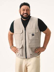 EASEVO Chaleco de montañismo tejido para hombre de talla grande, chaleco sin mangas de frente abierto adecuado para escalada y actividades al aire libre, chaleco de carga de moda sencilla de talla grande para salir, para otoño e invierno - Gris - Ver 3