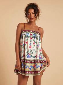 Travachic Robe courte à bretelles imprimées tissées pour femmes, tenues d'été pour femmes, vêtements de plage, printemps et été, Pâques, tenues de vacances, tenues de plage pour femmes, vacances de printemps, tenues de vacances pour femmes, tenue de concert pour femmes, BOHO, bohème, festival de musique, vêtements de vacances tropicales pour femmes, romantique - Multicolore - Voir 3