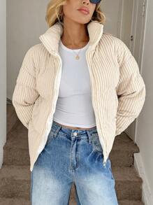 Easowa Zip Up Corduroy Padded Coat In Fall/Winter - Beige - View 3