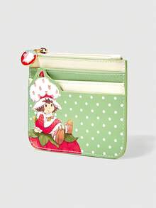 Strawberry Shortcake | ROMWE Cartoon Strawberry Girl Cardholder Card Wallet Zipper Coin Purse Key Chain - Green - View 3