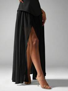 MISSGUIDED Evening Formal Maxi Dress Ball Gown Sweetheart Neckline Side Slit Party Prom Corset Style Bustier Wedding Guest - Black - View 5