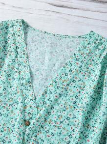 SHEIN Clasi 大码女式碎花盖袖休闲衬衫 - 薄荷綠 - 查看 3