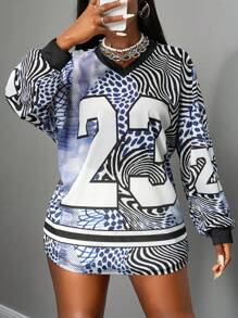 Slaydiva Autumn Streetwear Everyday Blue White Stripe Casual Sports Style T-Shirt,Round Neck Long Sleeve Drop Shoulder Ultra Loose 23 Digital Full-Width Zeb - Multicolor - View 8