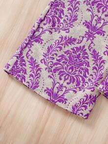 Tween Girl Retro Print 2 In 1 Jumpsuit, Vacation Style - Purple - View 6