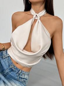 1 chiếc áo yếm hở lưng màu trơn gợi cảm cho nữ - Màu be - Xem 5