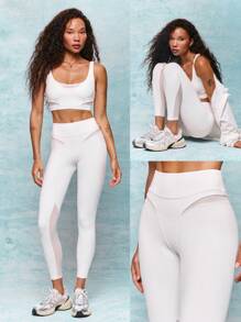 GLOWMODE 24" FeatherFit™ Flow On Buttery-Soft Sweat-Wicking Mesh Panel Non-See-Through Active Leggings Low Impact Yoga Pilates Barre Studio Daily Casual Wear