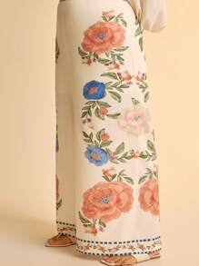 CAJUNI Pantalones rectos de pierna ancha en color albaricoque con estampado bohemio de loro y flores tropicales para mujer de talla grande, pantalones casuales de verano para la playa