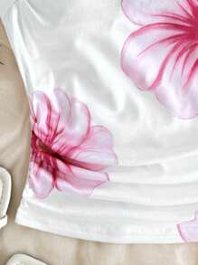 女童花卉印花挂脖蝴蝶结后背休闲吊带背心 - 白色 - 查看 3