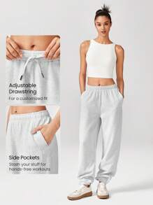 GLOWMODE 日常羊毛舒适宽松可调节抽绳腰部基本款慢跑裤带侧袋日常休闲