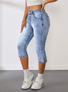 SHEIN Tall Women's Super Low-Rise Skinny Stretch Capri Jeans, Blue  Jean Capris For Women Women Jeans High Waist Capri Jeans Women Denim Women Capri Jeans For Women