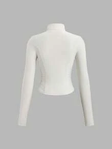 Sweetra Áo khoác tập luyện giảm béo, áo khoác nữ dáng ôm vừa vặn, eo chun nhún - Màu be - Xem 2