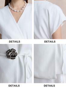 Briarwyn Women's Solid Color Overlap V-Neck Batwing Short Sleeve Lightweight Jacket Summer Fall Women Clothes Old Money Clothes Business Casual Woman All White Party Women Going Out Tops Women