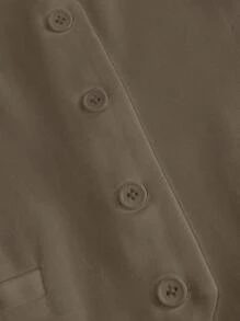 INAWLY Women's Solid Color V-Neck Single-Breasted Casual Vest Jacket - Coffee Brown - View 3