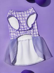 HELLO KITTY AND FRIENDS | SHEIN 1pc Cartoon Pattern Contrast Mesh Pet Dress, Plaid Pattern, Cat & Dog Dress, Sweet Style, Size XXS-XXXXL, Extra Small, Extra Large, - Mauve Purple - View 4