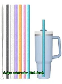 Replacement Straw, Compatible With Stanley 40 Oz 30 Oz Cup Tumbler, 1/6 Packs Reusable Straw With Cleaning Brush, Reusable Straws For Cup Replacement, Clear Hard Drinking Straws For, 10mm Large Wide Water Bottle Straw For Cup Accessories