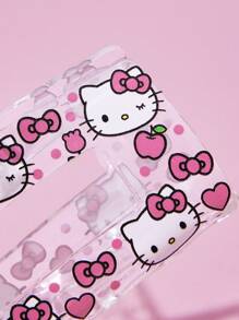 HELLO KITTY AND FRIENDS | SHEIN Fashionable Cute Pink Floral & Cat Print Hair Claw, Suitable For High-Volume Hair, For Home Bathing, Beauty, Bun Hairstyle, Hair Styling - Clear - View 4