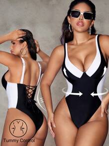 Shapewave Ladies' Swimwear Vacation Beachwear Contrast Color Black Knitted Ladies' Beachwear Swimsuit For Summer - Black - View 1