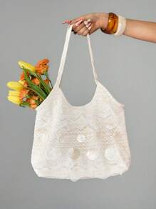 ROMWE Fashion Shell Lace One Shoulder Sweet Fabric Bag - White - View 9