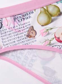 SHEIN Touch of Art Ensemble soutien-gorge et culotte grande taille avec imprimé lettres et fruits et garniture contrastée