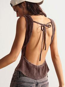 Bohemela Women Casual Solid Color Knit Backless Fitted Camisole Backless Tops Tie Back Top Open Back Tops