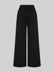 Elenzga Plus Size Women's Solid Color High Waist Pleated Wide Leg Loose Pants, Exquisite And Elegant Style Fall Cloth For Women