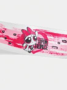 THE POWERPUFF GIRLS X SHEIN 1 件女士拼色花朵图案双面弹性腰带 - 白色 - 查看 4