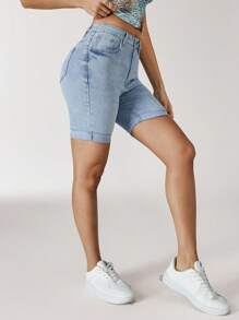 Jeanoix Women's Pocketed Skinny Casual Versatile Denim Shorts