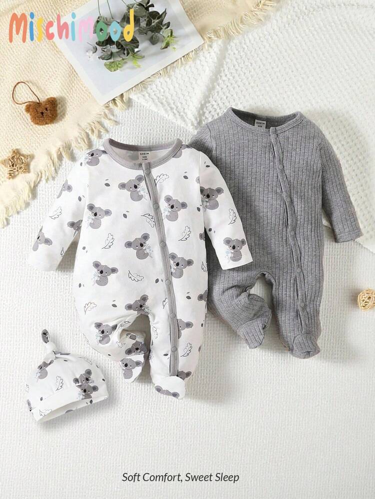 Baby Girl 2pcs Koala Print Contrast Binding Footed Jumpsuit