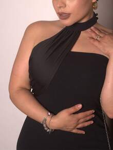 Lupita Cardoza Solid Halter Neck Wide Leg Jumpsuit - Black - View 6