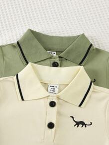 SHEIN Genkimix Kids 2025新款夏季2件套新生儿宝宝POLO衫短袖时尚婴儿服装翻领T恤4件套男宝宝夏季套装男宝宝套装男宝宝夏季套装男宝宝服装婴儿休闲套装