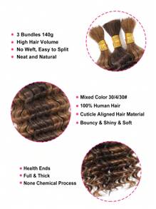 Boho Braids 3 束高容量编织假发，无纬深波浪钩针编织真人发，混合颜色 30/4/30# 原生发接发，足够整个头部重量 4.93 盎司无结辫子接发，万圣节服装 - S30/4/30 - 查看 4