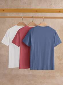 HIMLAND 3 Pcs Pack Men's Casual Solid Color Short Sleeve Knit T-Shirts, Suitable For Daily Wear Plain Tees Plain T Shirts V Neck Shirts