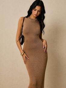 Poéselle 纯色修身圆领无袖针织夏装 - 黃色 - 查看 7