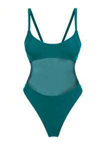 Swim SXY Đồ bơi liền mảnh hở lưng gợi cảm màu trơn đi biển mùa xuân cho nữ, lễ hội Boho - Màu xanh lá cây đậm - Xem 3