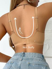 SHEIN 1 件女士休闲无缝无线纯色贴身内衣，带波浪下摆 - 杏色 - 查看 3