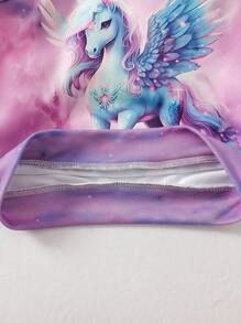 Young Girl Casual Dreamlike Purple Gradient Tie-Dye Unicorn Print Hooded Long Sleeve Sweatshirt, Suitable For Spring And Autumn Fall Winter - Purple - View 6
