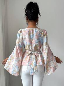 Modelyn 女式春夏宽领系带收腰衬衫 - 彩色 - 查看 2