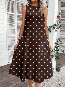 SHEIN LUNE Women's Casual Polka Dot Pattern Mid-Length Dress, Suitable For Spring/Summer Suitable For Going Out Chic Dress,Casual - Multicolor - View 5