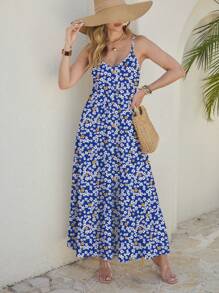 Glamance Whitebread Elegant Blue Ditsy Floral Long Dress For Women, Summer Holiday Blue Floral Maxi Dress Long Summer Dress Summer Maxi Dress Sundress Vacation Dress Office Women Outfits Going Out Outfits Business Casual Woman Office Outfits For Women Beach Outfits For Woman - Blue - View 1