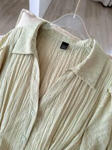 Modelyn Women's Solid Color Casual Short Sleeve Blouse - Olive Green - View 4
