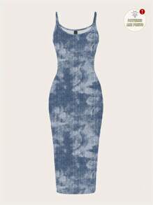 SHEIN EZwear 休闲简约街头扎染全印花无袖长裙，适合夏季