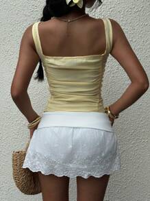 SHEIN EZwear Camiseta de tirantes plisada de verano de color amarillo cremoso para mujer - Amarillo - Ver 2