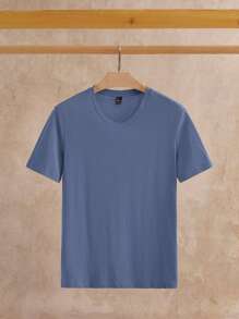 HIMLAND 3 Pcs Pack Men's Casual Solid Color Short Sleeve Knit T-Shirts, Suitable For Daily Wear Plain Tees Plain T Shirts V Neck Shirts