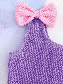 Emery Rose Kids Emery Rose Kids Traje de baño de una pieza de unicolor tejido para niña - Morado - Ver 3