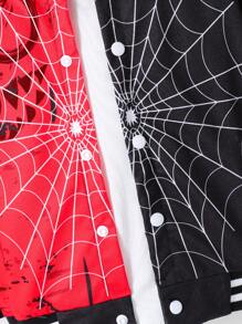 SHEIN 1pc Young Boy Casual Minimalist Spider Print Long Sleeve Jacket, Suitable For Vacation, Holiday, Travel, Relaxation, Sunbathing, Campus, Summer Fall Winter