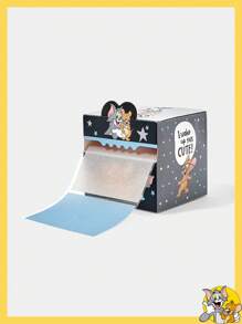 TOM & JERRY X SHEIN Black Star Cartoon Slogan & Star Pattern Sticky Notes Box - Black - View 1