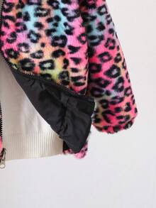 New Style Girls Young Girl Autumn/Winter Casual Reversible Hooded Leopard Print Fluffy Wind Jacket Fall - Black - View 9
