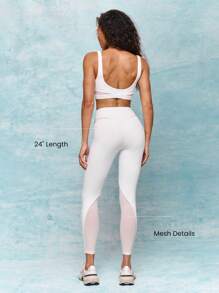 GLOWMODE 24" FeatherFit™ Flow On Buttery-Soft Sweat-Wicking Mesh Panel Non-See-Through Active Leggings Low Impact Yoga Pilates Barre Studio Daily Casual Wear